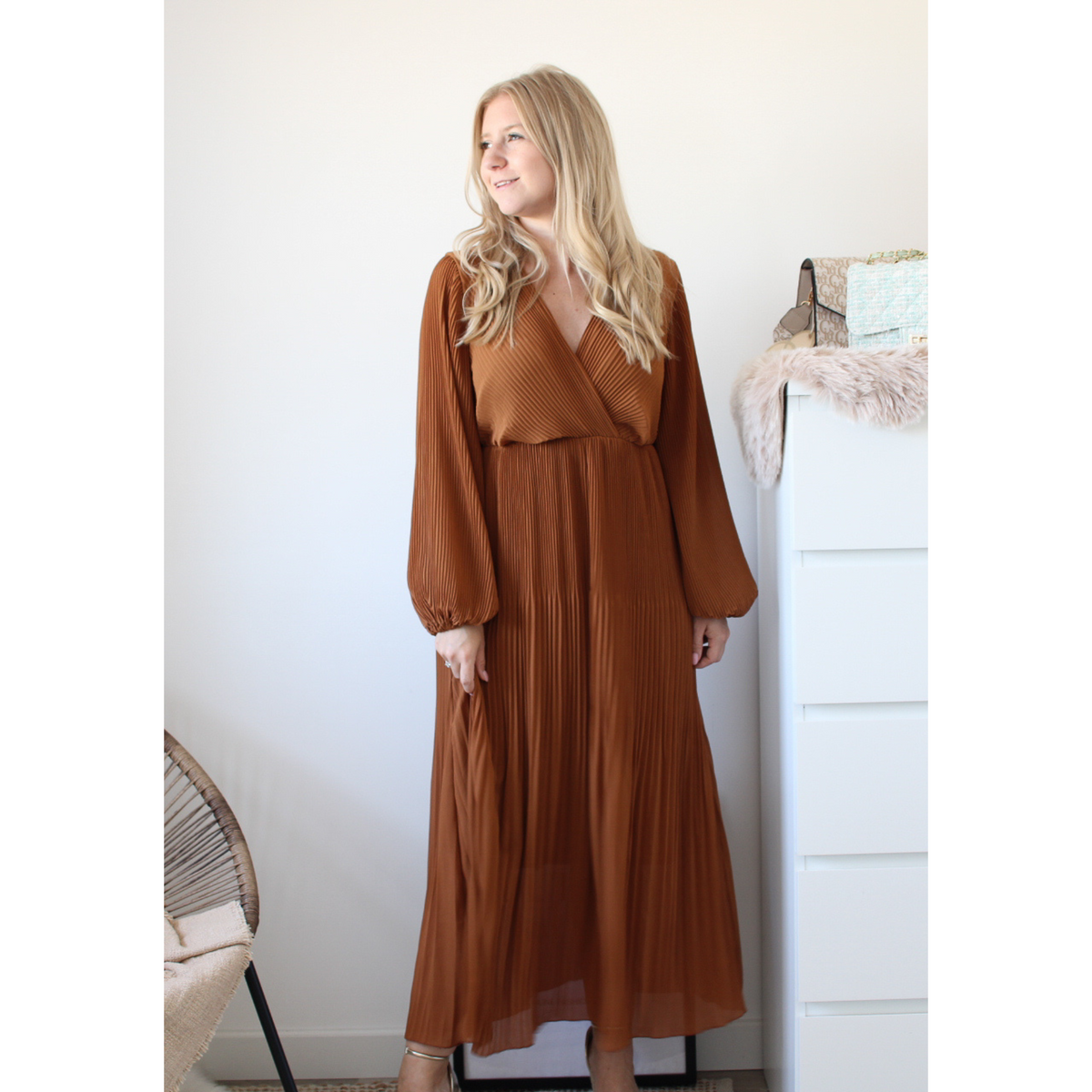 Maxi jurk roestbruin sale